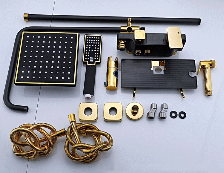 Juno Black & Gold Rain Shower System Thermostatic LED Digital Display Mixer