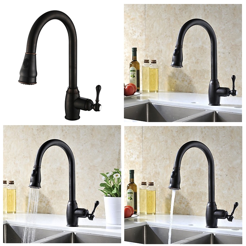 Black Single Handle Pull Out Kitchen Sink Faucet