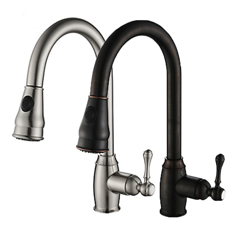 Black Single Handle Pull Out Kitchen Sink Faucet