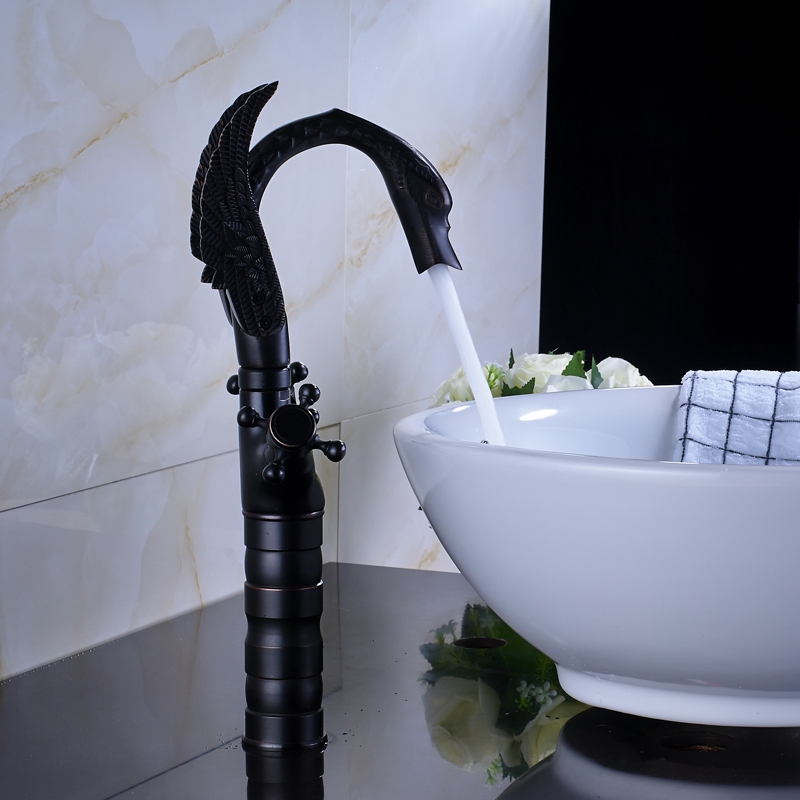 Black Water Dragon Dual Handle Deck Mounted Bathroom Sink Faucet