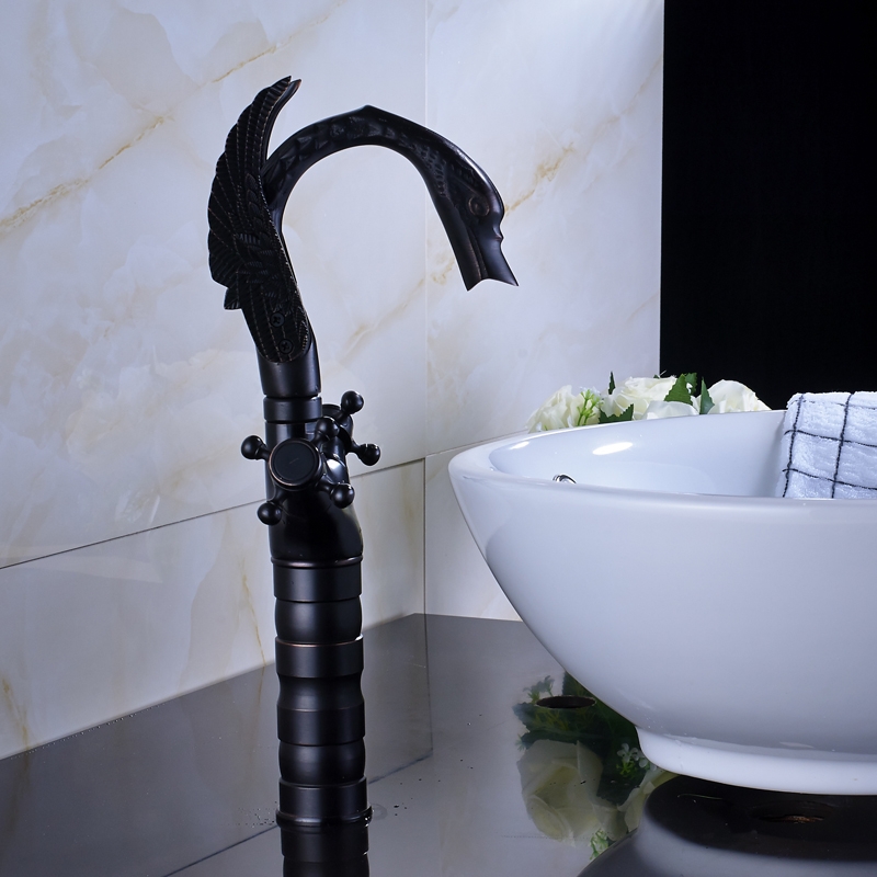 Juno Black Water Dragon Dual Handle Deck Mounted Bathroom Sink Faucet