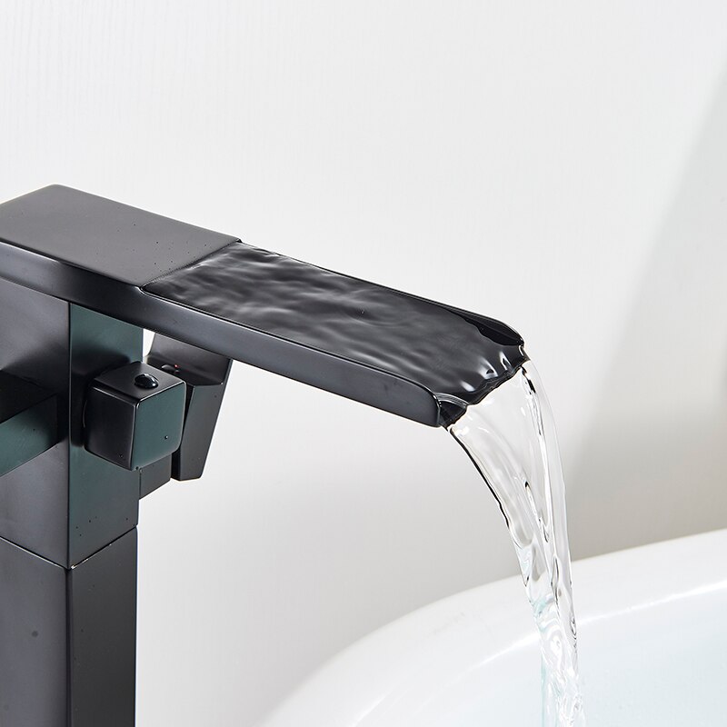 Juno Pedestal Black Waterfall Tub Filler Bathtub Faucet with 2 Function