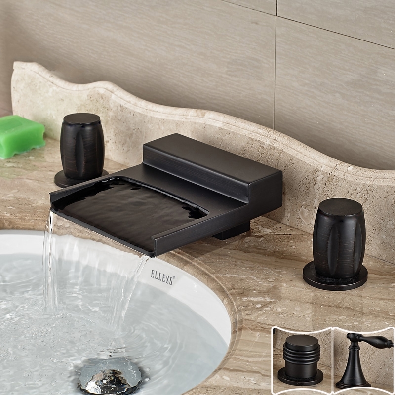 Widespread Dual Handle Waterfall Bathroom Faucet - Black Widespread Bathroom Sink Faucet