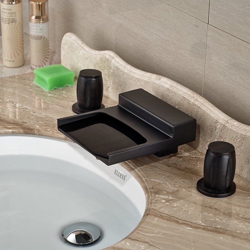 Widespread Dual Handle Waterfall Bathroom Faucet - Sink Faucet Bathroom Black