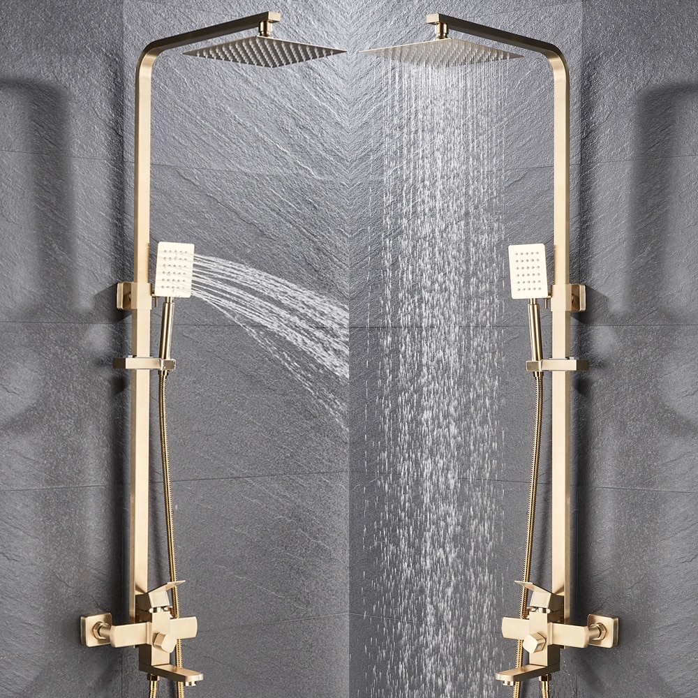 Juno New Rainfall Brushed Gold Square Bathroom Shower Column