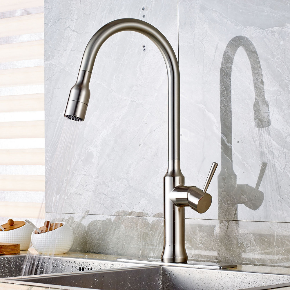 Brushed Nickel Kitchen Sink Faucet with Pull Out Sprayer