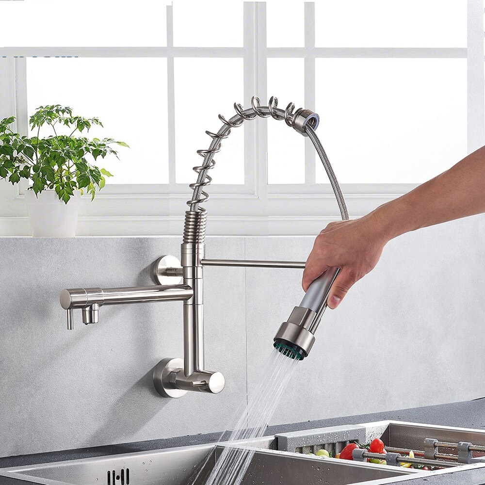 Juno Single Handle Cold Water Pull Out Spout Wall Mount Kitchen Sink Spring Faucet