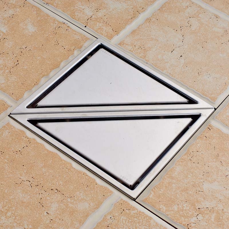 Brushed Nickel Triangle Shape 2 Pieces Shower Floor Drain