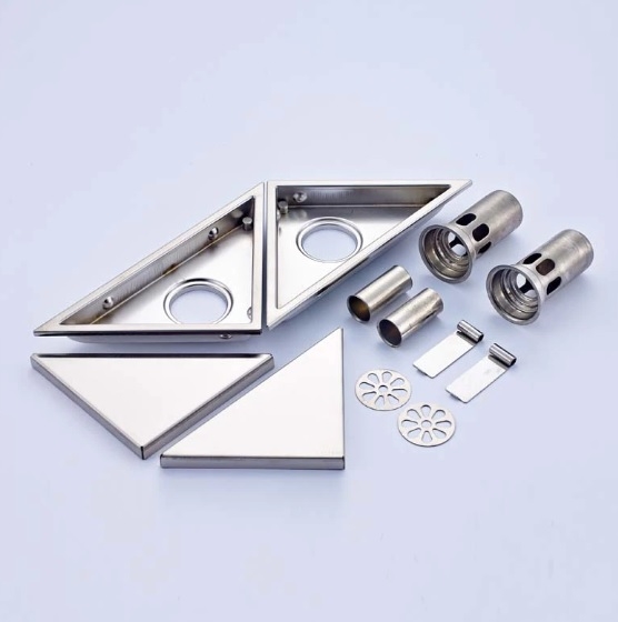 Brushed Nickel Triangle Shape 2 Pieces Shower Floor Drain