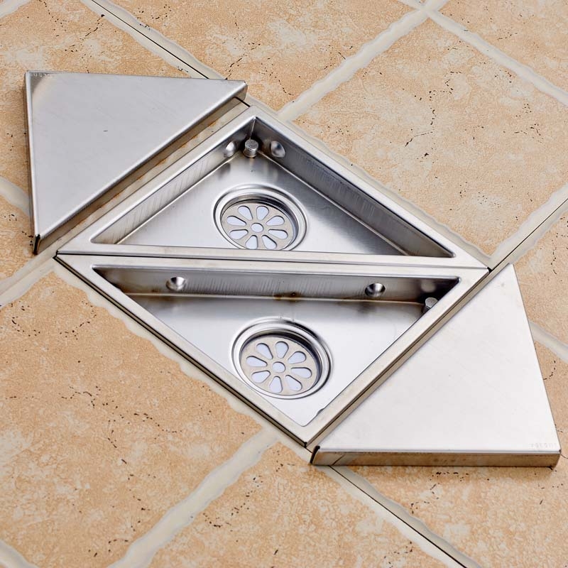 Brushed Nickel Triangle Shape 2 Pieces Shower Floor Drain