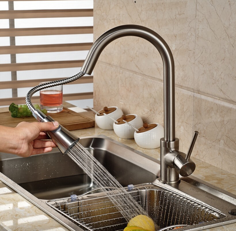 Brushed Nicket Kitchen Faucet with Pullout Spout