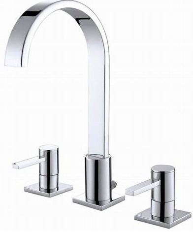 Double Handle Bathroom Sink Faucet Long Neck Waterfall