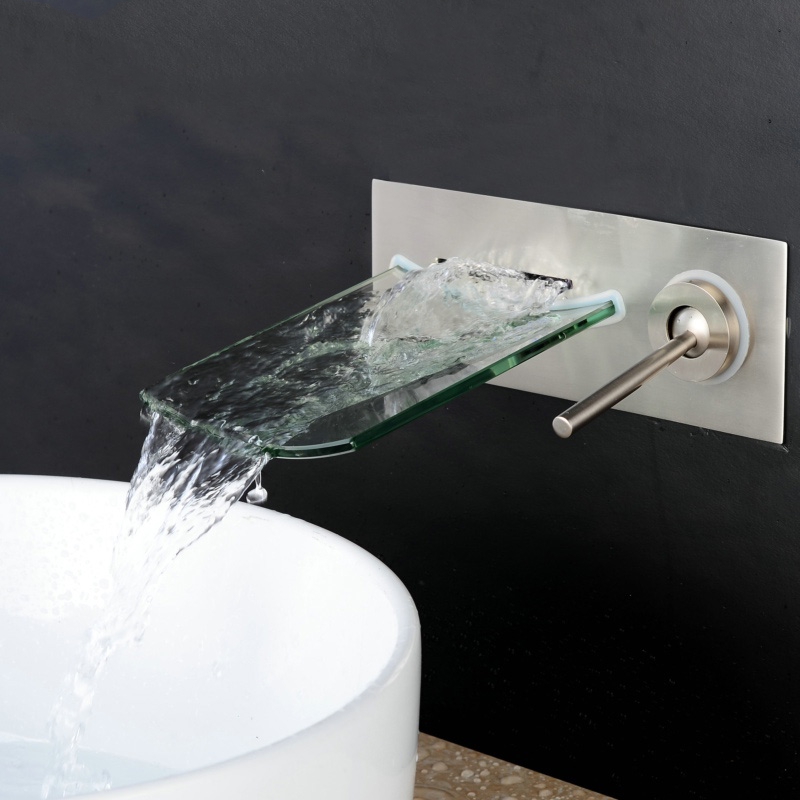 Wall Mount Waterfall Brushed Nickel Bathroom Faucet