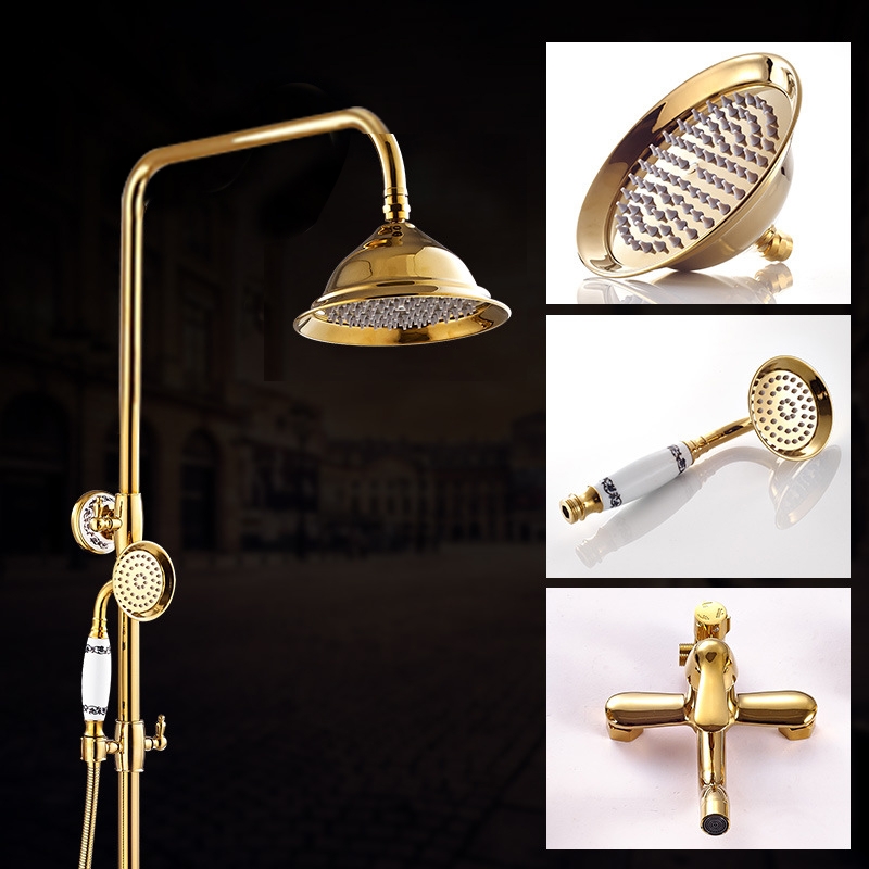 Ceramic Wall Mount Single Handle Gold Bathroom Shower with Hand-Held Shower