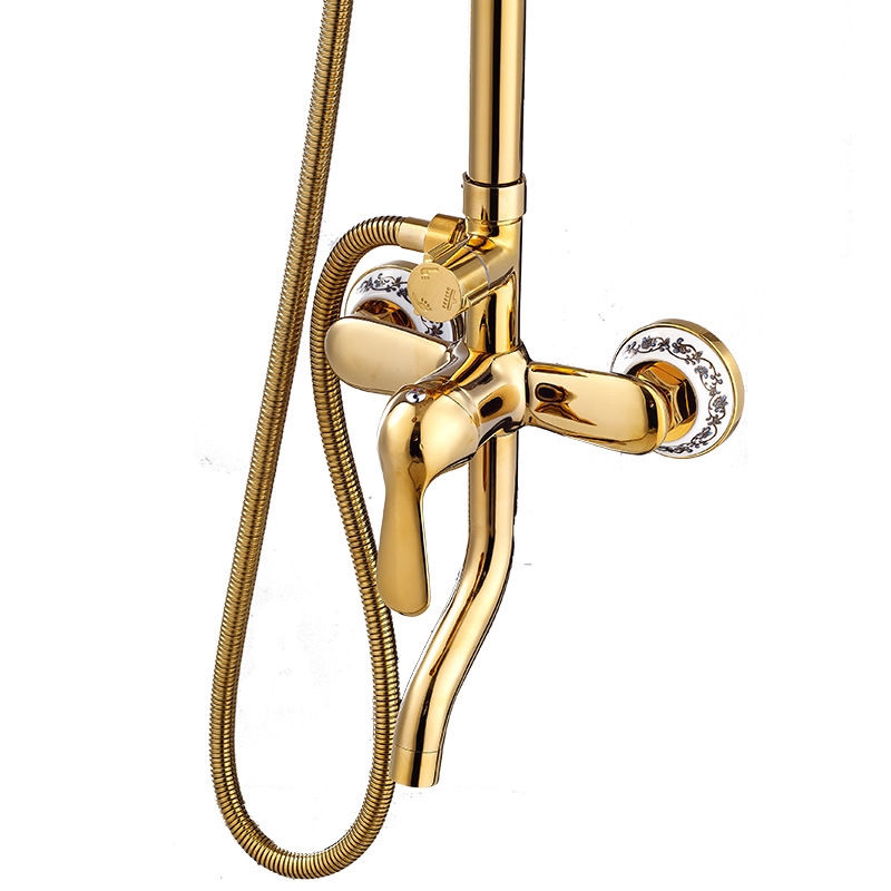 Ceramic Wall Mount Single Handle Gold Bathroom Shower with Hand-Held Shower