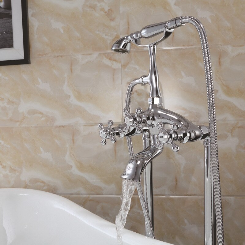 Freestanding Bathtub Hot and Cold Faucet Set with Telephone Handshower