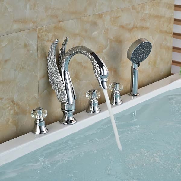 Chrome Swan Crystal Handle Bathtub Faucet with Hand Held Shower