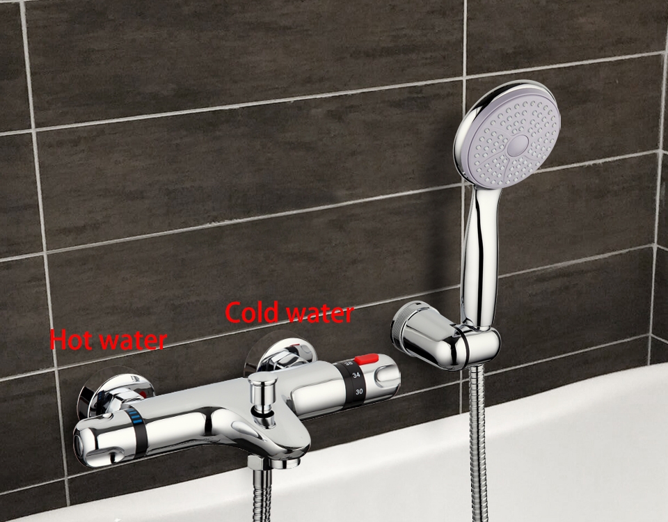 Round Dual Control Bathroom Bar Mixer Shower Valve Bar Thermostatic Brass Chrome 
