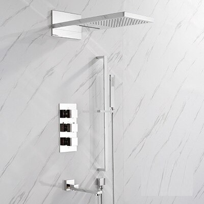 Juno Luxury Polished Chrome  Bathroom Thermostatic Rain Shower Faucet Set 