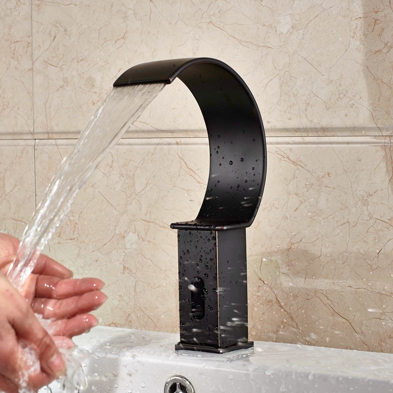 Chrome Widespread Waterfall Automatic Sensor Bathroom Faucet