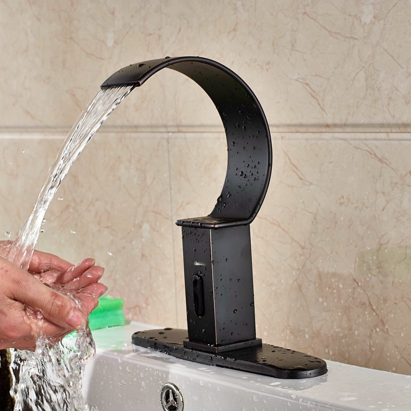 Chrome Widespread Waterfall Automatic Sensor Bathroom Faucet
