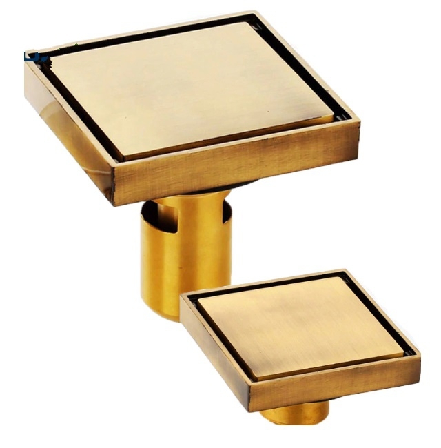 Colander Style Antique Brass Square 4” Bathroom Drain System