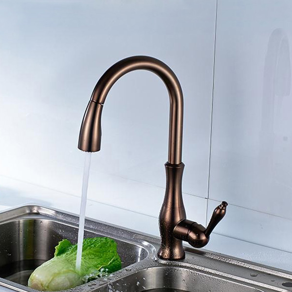 Venice Pull Out Deck Mount Single Handle Long Neck Kitchen Sink Faucet Hot & Cold Mixer Tap