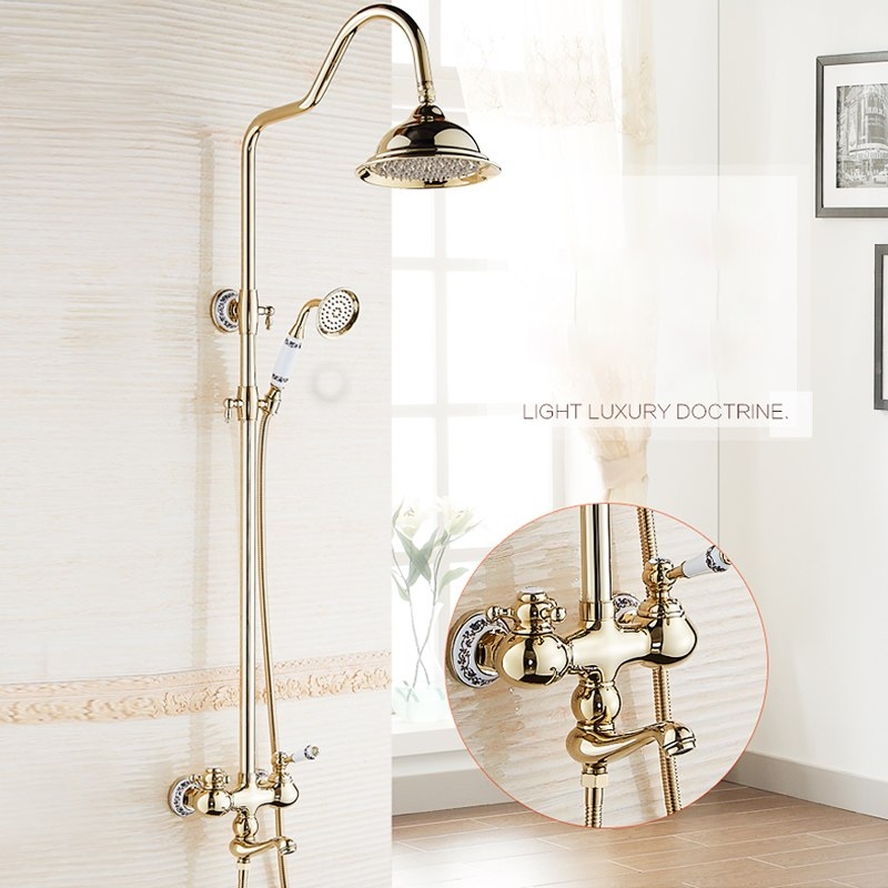 Contemporary Gold Bathroom Faucet Shower with Hand-Held Shower