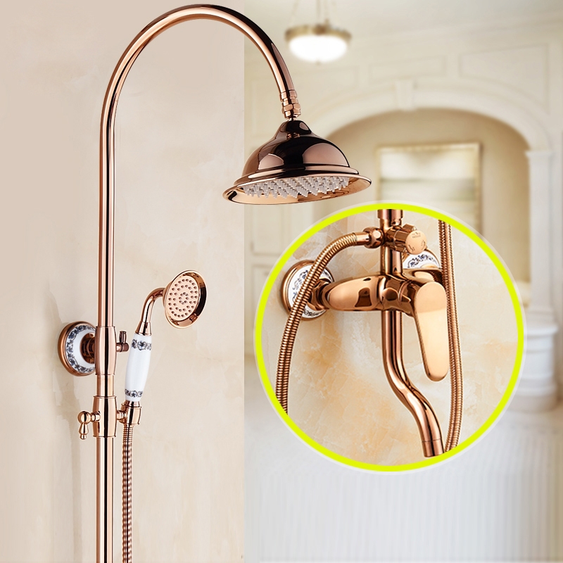 Contemporary Rose Gold Single Handle Bathroom Shower with Hand Held Shower