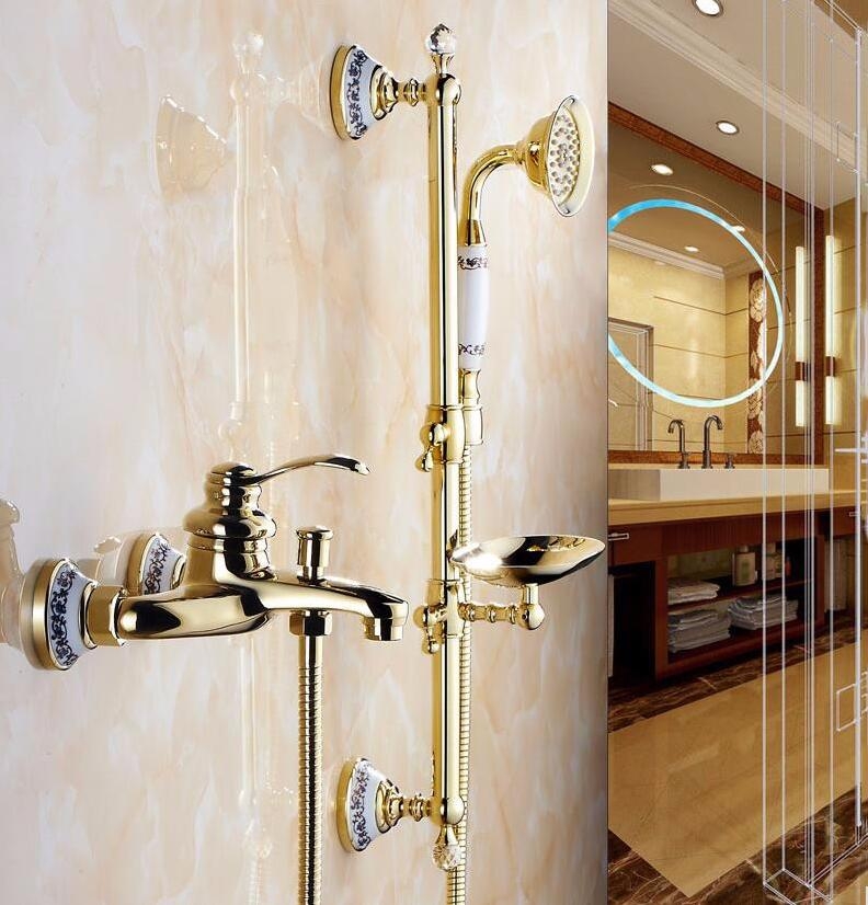 Contemporary Style Gold Single Handle Bathtub Faucet with Hand-Held Shower