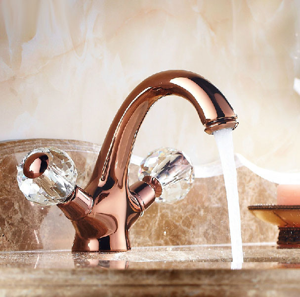 Deck Mounted Rose Gold  Bathroom Brass Basin Faucet Single Handle Mixer Taps