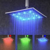 Juno Square 12 Inch Rainfall Shower Head Brushed Nickle With LED Lights