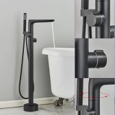 Juno Black Floor Standing Hot & Cold Dual Handle Bathroom Bathtub Faucet Mixer Shower Set
