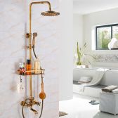 Juno Rain Polished Brass Shower Head Combo Hot & Cold Mixer With Tub Spout 