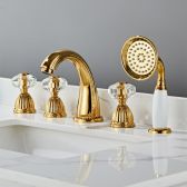Juno New 5 Pcs Gold Finish Tub Faucet Deck Mount Tub Filler with Gold Finish Handheld Shower