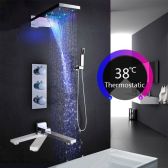 Juno LED Luxury Rain Waterfall Bathroom Shower Head with Hand Shower