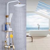 Juno White & Gold Rain Shower System Thermostatic LED Digital Display Mixer With Tub Spout