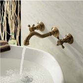 Juno Antique Brass Double Handles Wall Mount Bathroom Sink Faucet