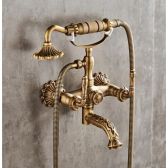 Juno Romanian Antique Brass Finish Clawfoot Tub Faucet and Shower Set 