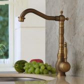 Juno Antique Brass Long Neck Kitchen Sink Faucet 