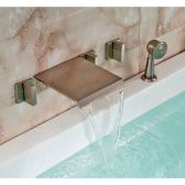 Juno Triple Handle Waterfall Bathtub Faucet with Handheld Shower