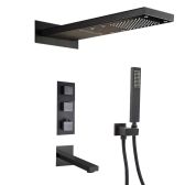 Juno Black Finish Wall Mounted LED Waterfall Black Shower Head with Handheld Shower and Tub Spout