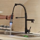 Juno Double Spout Spring Black Oil-Rubbed Bronze LED 360-Degree Rotation Kitchen Sink Faucet 