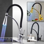 Juno Black Pull Out LED Single Handle Kitchen Faucet 