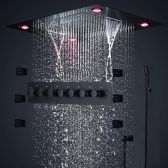Juno 24 Inch 6 Functions LED Black Shower Set Head Set with Thermostatic Shower Faucet