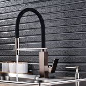 Juno Black Square Base Single Handle Pull-Out Kitchen Faucet with Soap Dispenser 
