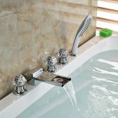 Juno Paris Crystal Handle Chrome Finish Waterfall Bathtub Faucet with Pullout Handheld Shower