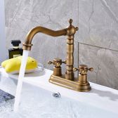 Juno Hook Shaped Spout Swivel Bathroom Faucet Freestanding Deck Mount Brass Dual Handle Bathroom Sink Faucet