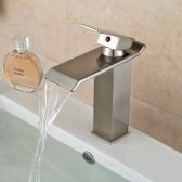 Juno Michigan LED Light Brushed Nickel Single Handle Waterfall Bathroom Basin Vanity Sink Faucet