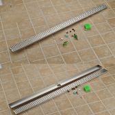 Juno Long Shower Drain System Brushed Nickel Linear Stainless Steel